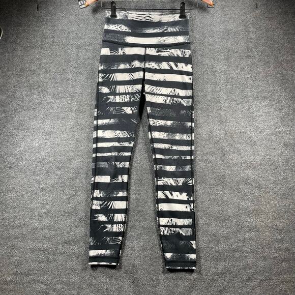 Lululemon Athletica Leggings Women's 4 Black/White Striped Floral Workout Gym - Picture 1 of 9